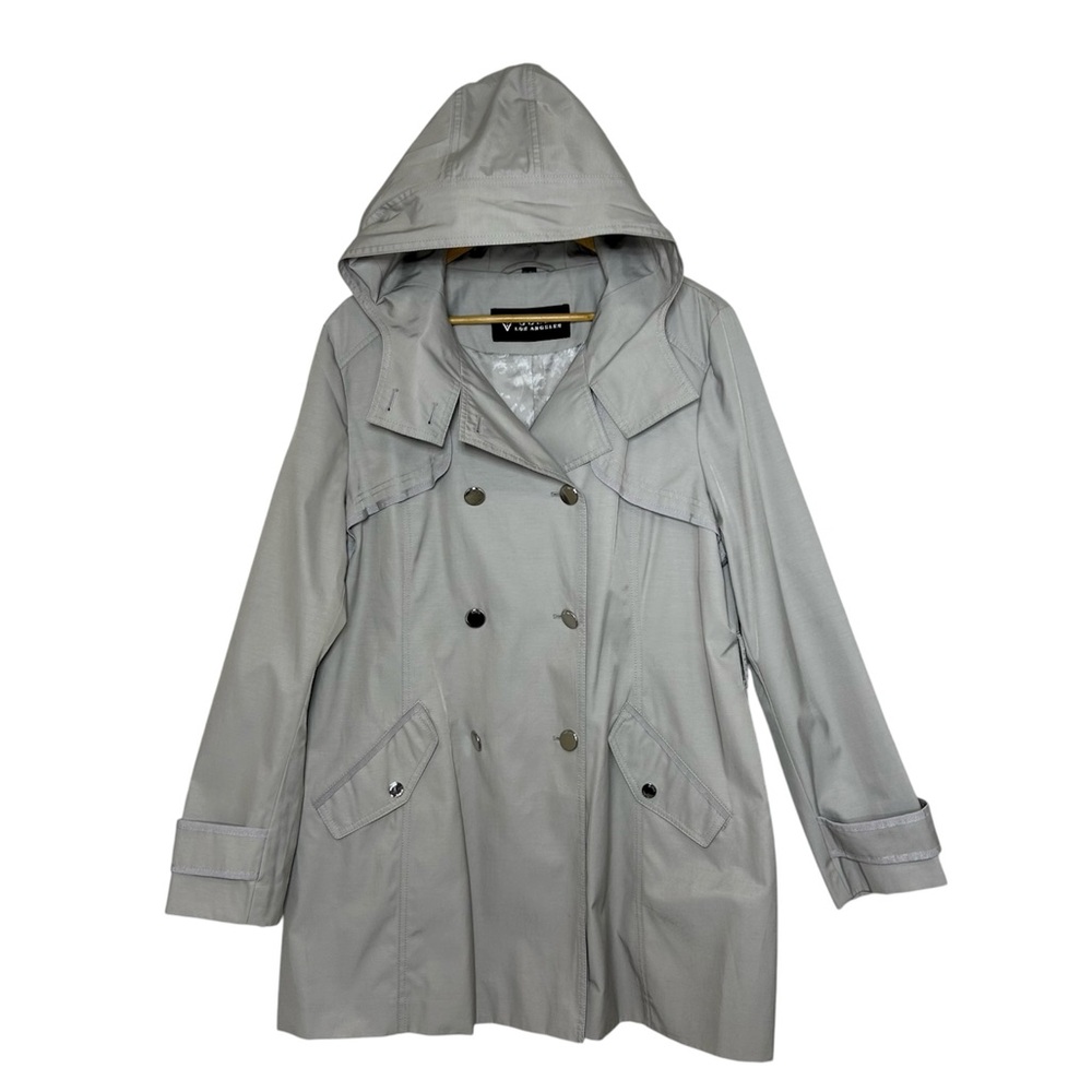 Guess Double Brest Gray Taupe A Line Flattering Trench Coat Hoodie Jacket XXL